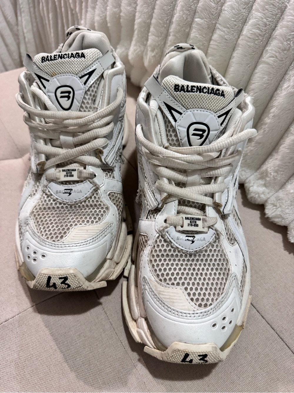 Balenciaga Men White & Beige Triple-S Style Sneakers